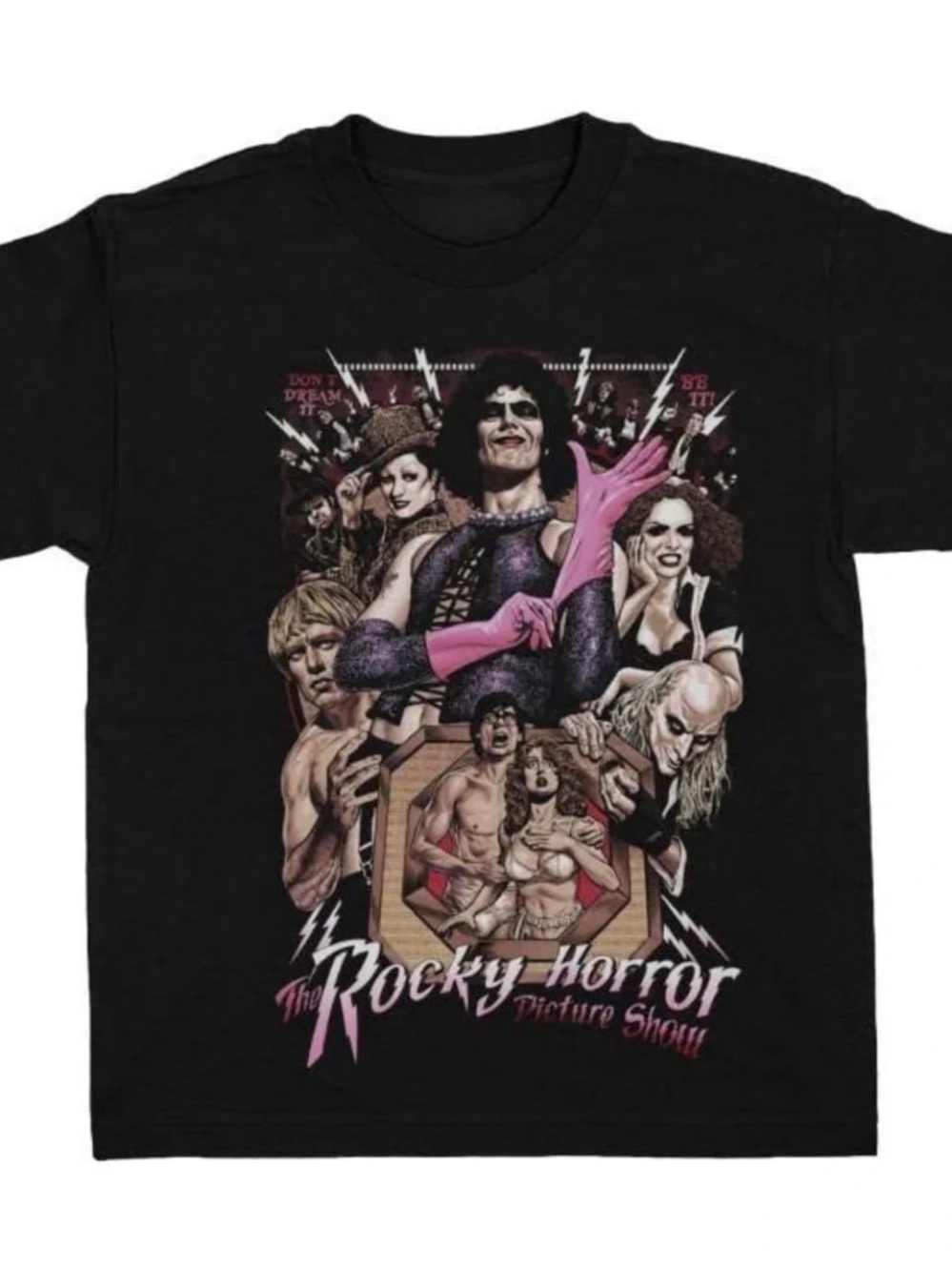 Black Rocky Horror Graphic Tee with Pink Accents